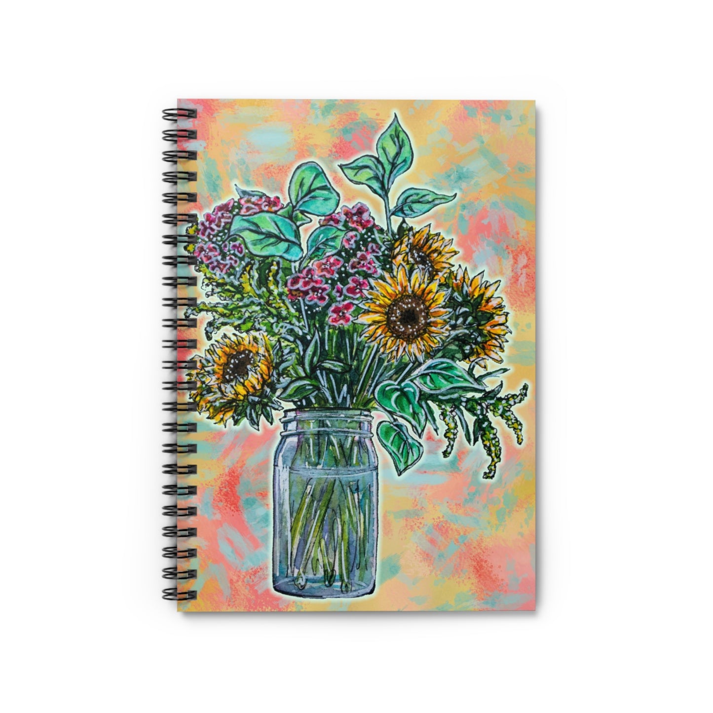 Sunflower Bouquet, Spiral Notebook Ruled Line, Watercolor Art