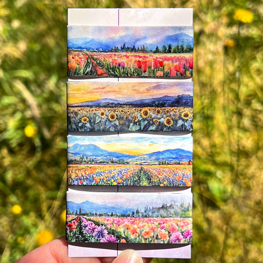 Washi Tape Sample Set 7, Landscape & Flower Field Designs, Four 24” Sample Set