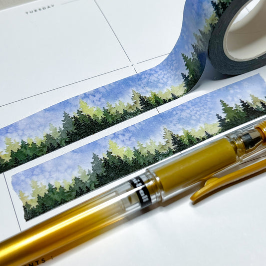Evergreen Trees Washi Tape, Single Roll, 2cm Wide & 10m Long