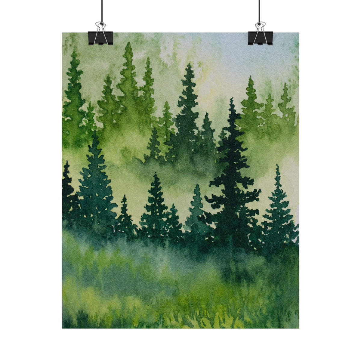 Evergreen Forest, Watercolor Print on Textured Watercolor Matte Paper