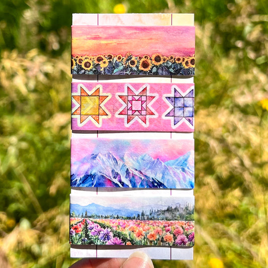 Washi Tape Sample Set 10, Pink Quilt & Flower Field Landscape Designs, Four 24” Sample Set