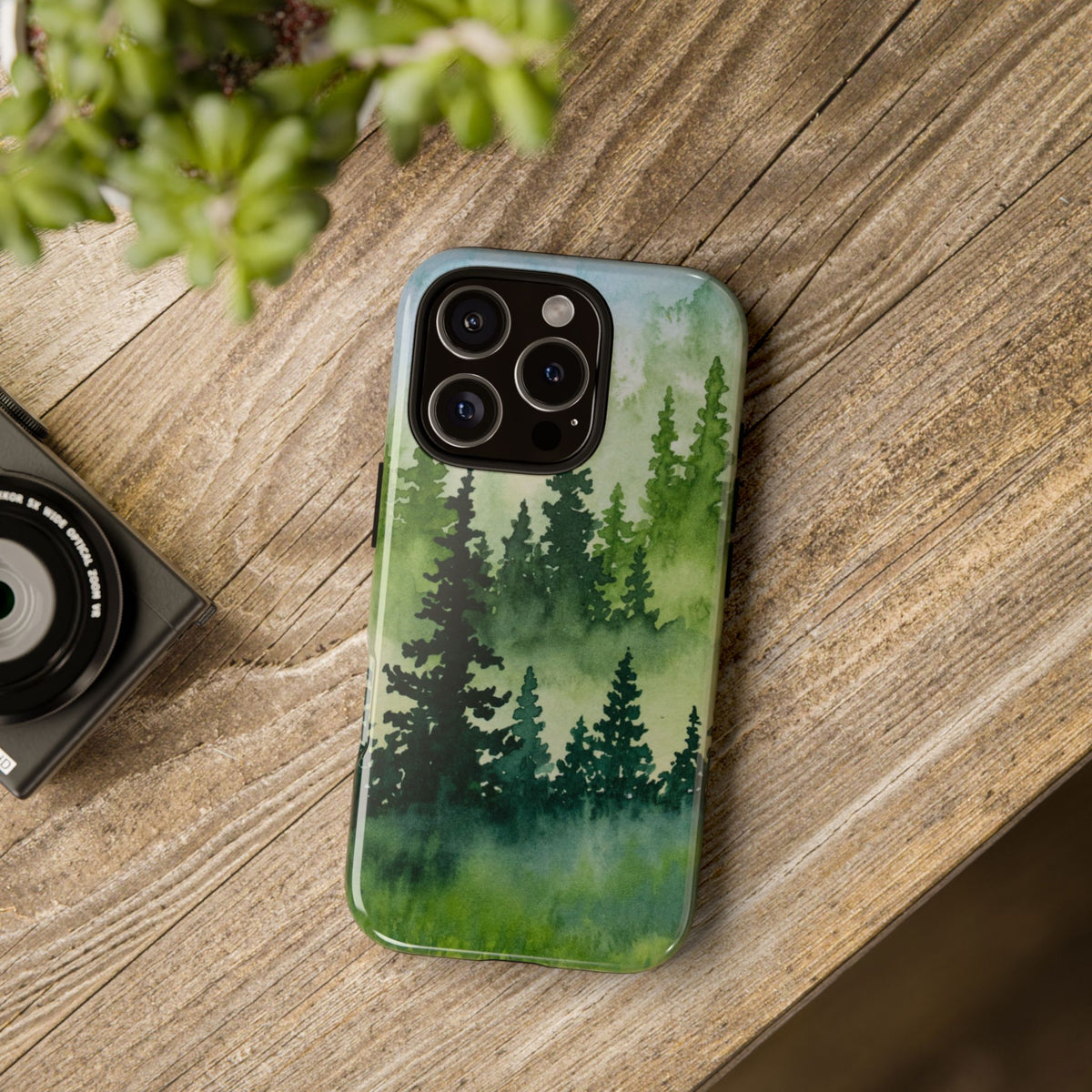 Evergreen Trees Watercolor Art, Tough Phone Cases for iPhone, Google, Samsung