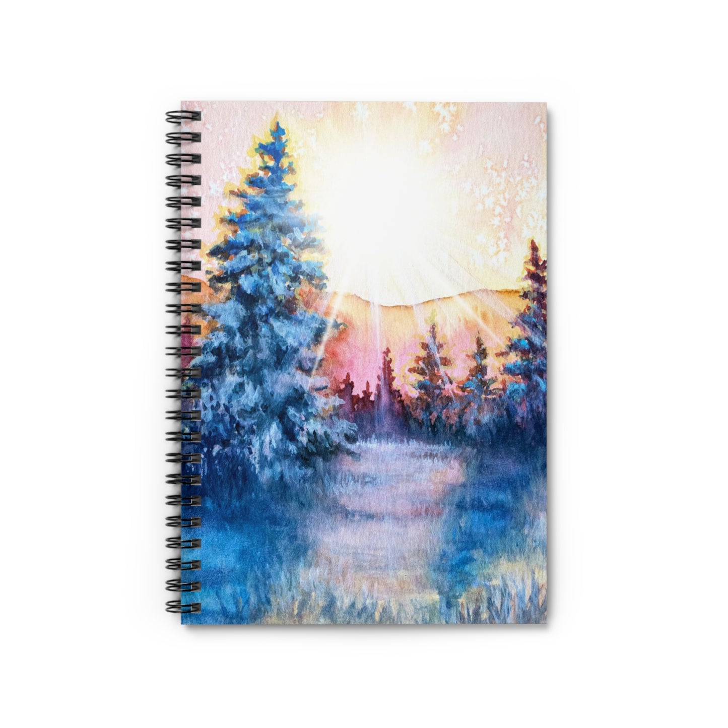 Winter Sunrise, Spiral Notebook Ruled Line, Watercolor Art