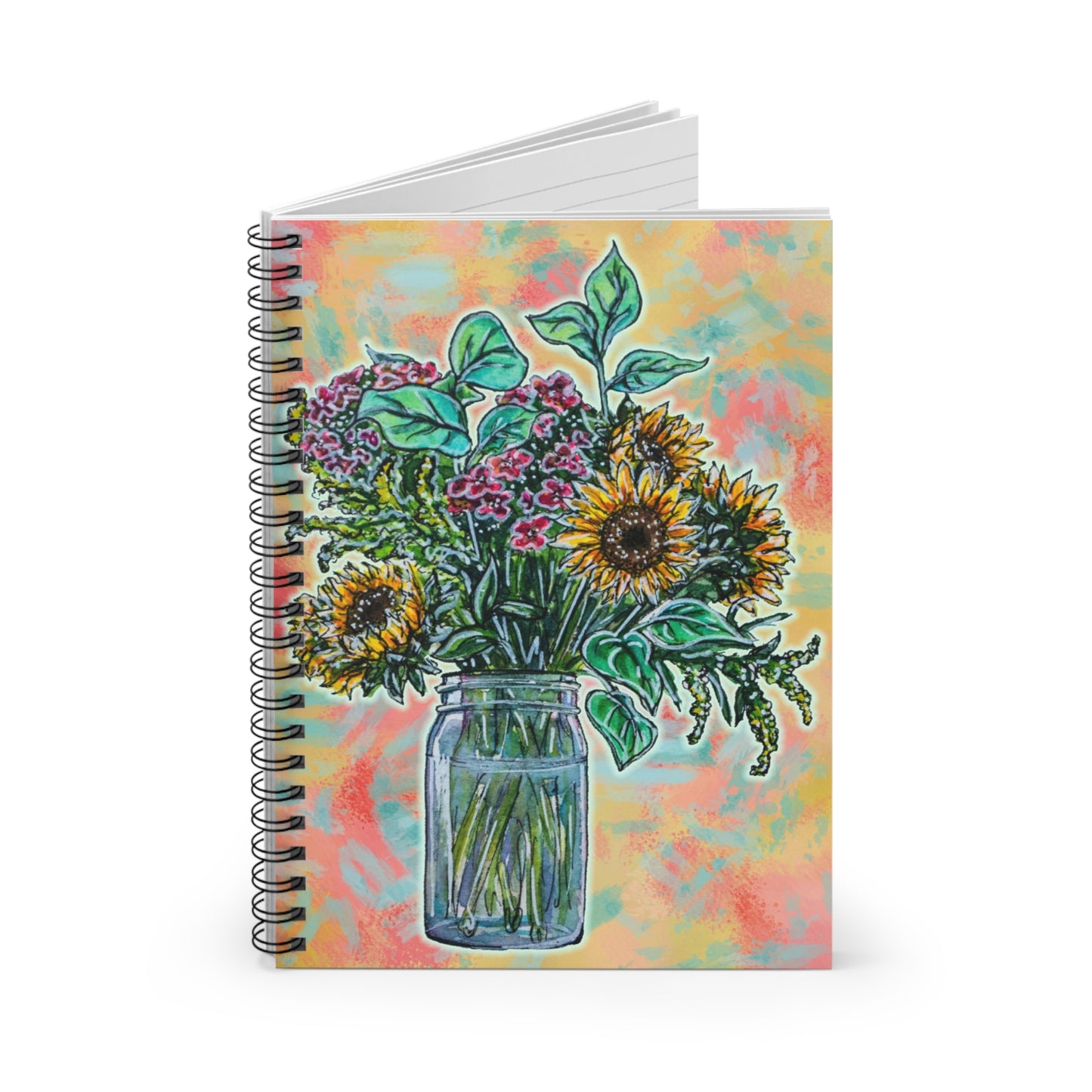 Sunflower Bouquet, Spiral Notebook Ruled Line, Watercolor Art