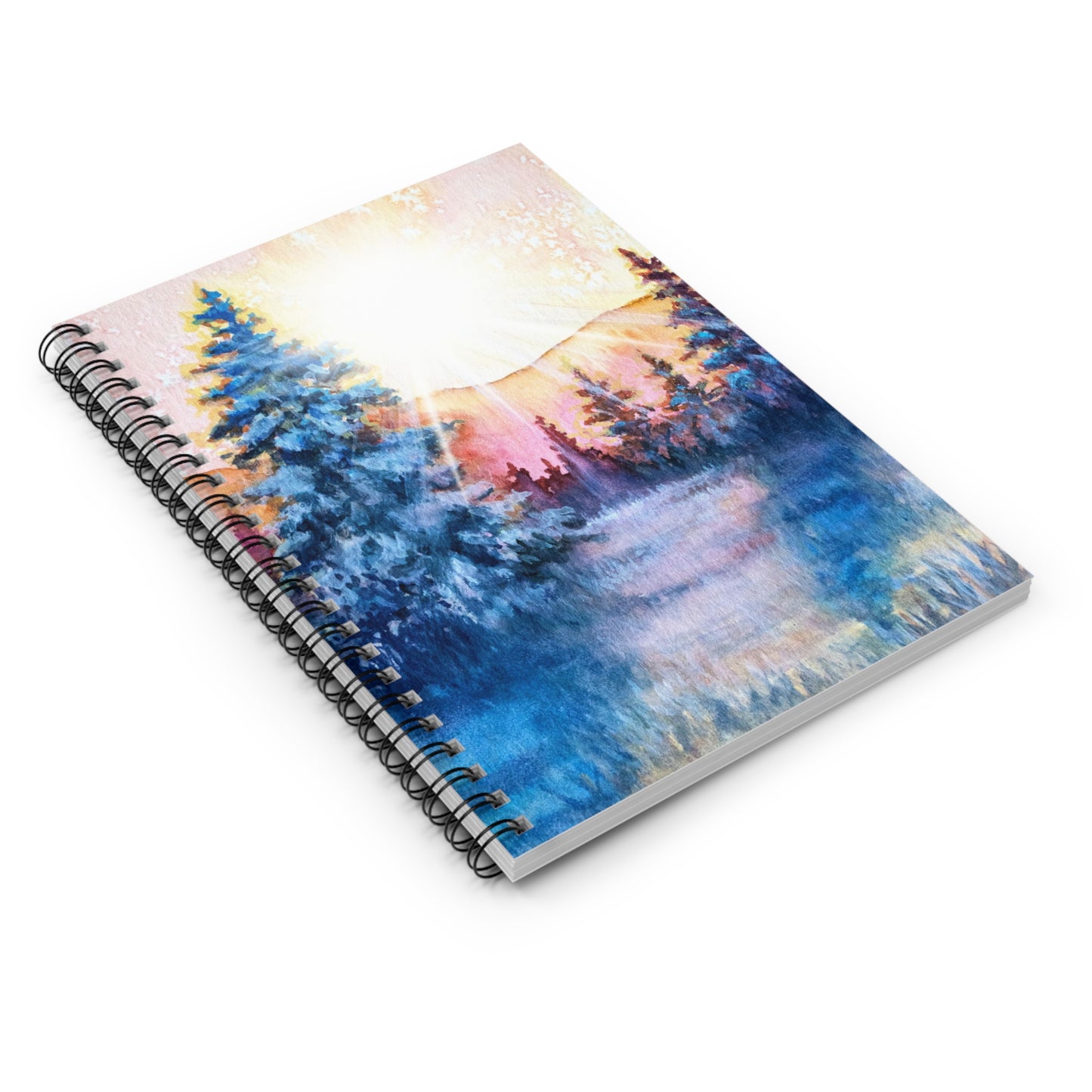 Winter Sunrise, Spiral Notebook Ruled Line, Watercolor Art