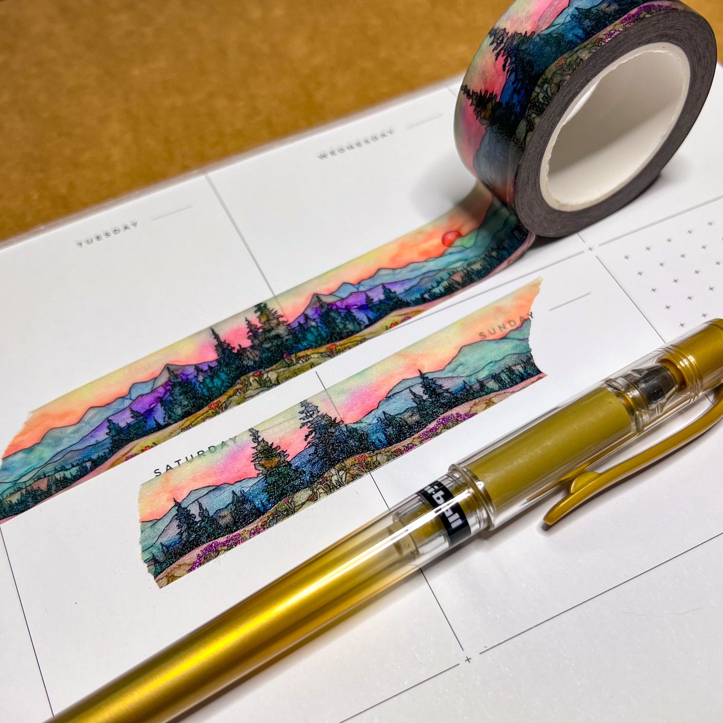 Smokey Summer Landscape Washi Tape, Stained Glass Style, Size 2.5cm Wide by 10m Long