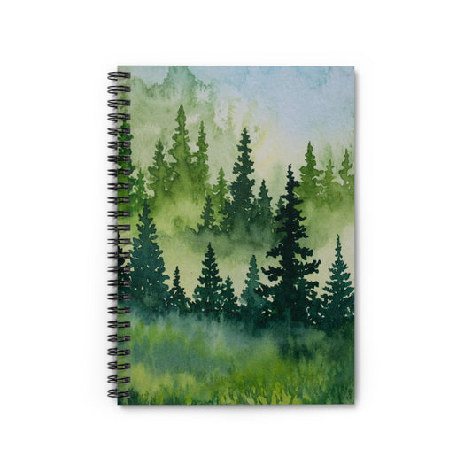 Evergreen Forest, Spiral Notebook Ruled Line, Watercolor Art