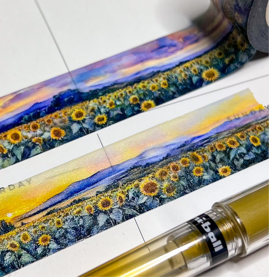 Summer Morning in the Sunflower Fields Landscape Washi Tape, Size 2.5cm Wide by 10m Long