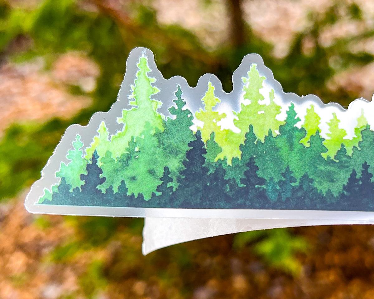 Evergreen Treescape, 2"x10" Clear Wrap Vinyl Sticker