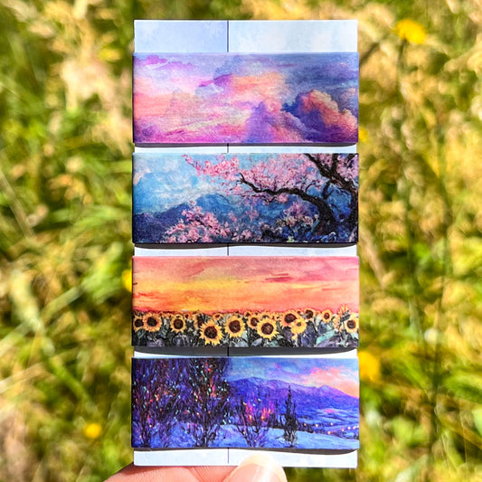 Washi Tape Sample Set 8, Pink & Blue Landscape Designs, Four 24” Sample Set