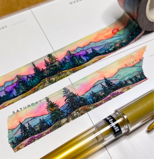 Smokey Summer Landscape Washi Tape, Stained Glass Style, Size 2.5cm Wide by 10m Long