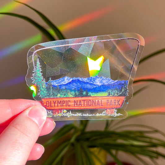 Olympic National Park Sign, 3.5" Window Suncatcher Sticker, Makes Amazing Fractal Rainbows!