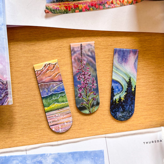 Set of 3 Magnetic Page-Keepers, Watercolor Art Bookmarks