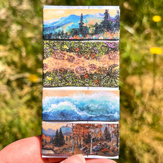 Washi Tape Sample Set 14, Blue and Brown Landscape Designs, Four 24” Sample Set