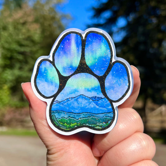 Northern Lights Adventure Dog Paw, 3” Acrylic Magnet
