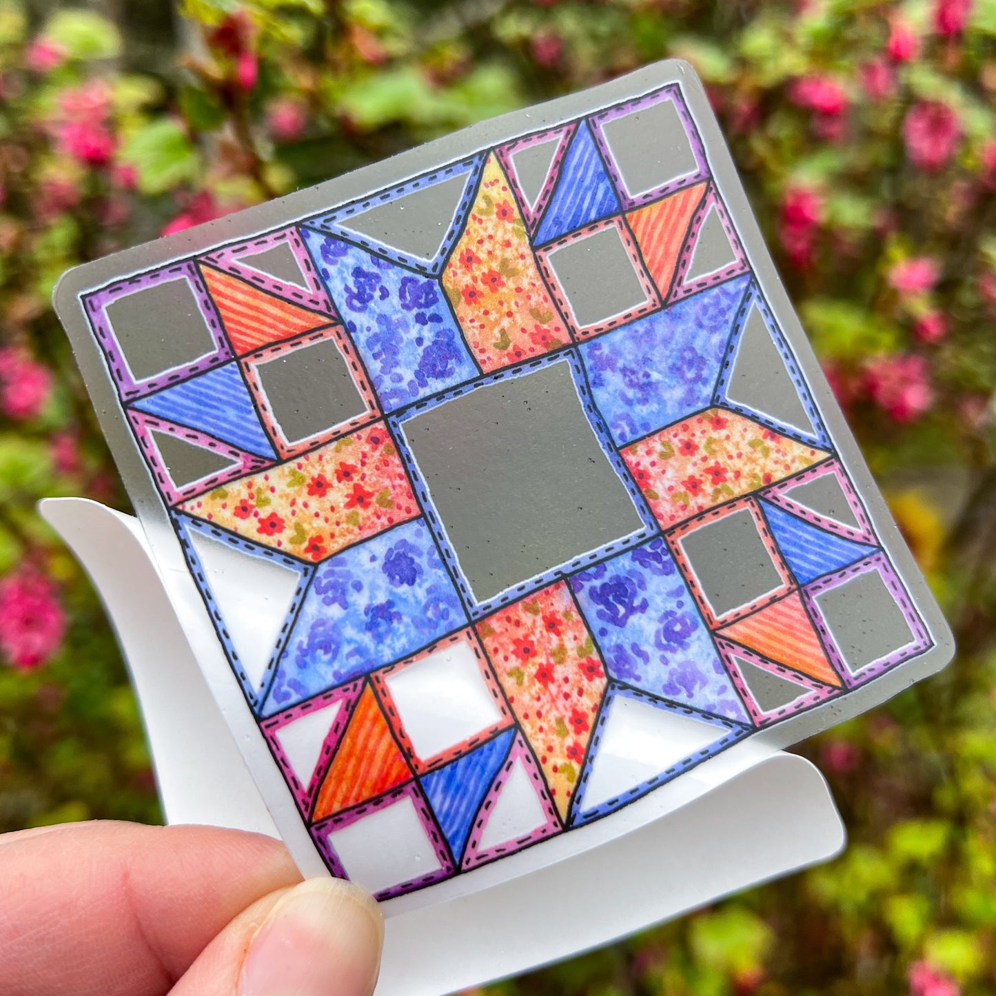 Prairie Star Quilt Block Sticker, 3" Clear Die-Cut Vinyl, Waterproof and Weatherproof