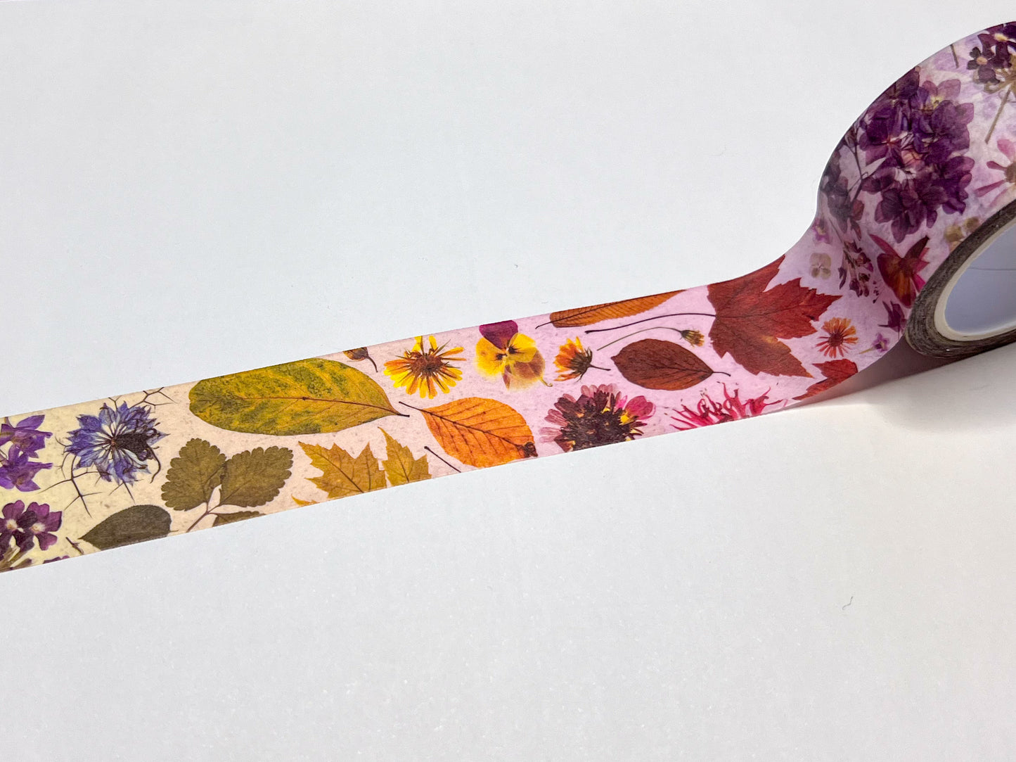 Rainbow Pressed Flowers Washi Tape, Wide Single Roll, 2.5cm Wide by 10m Long