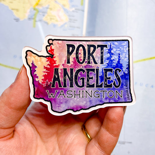 Port Angeles WA State Shape, 2”x3” Glossy Acrylic Magnet