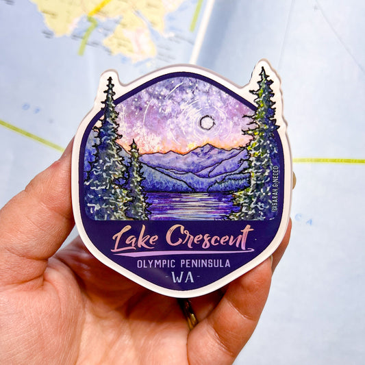 Moonlit Lake Crescent, 3” Olympic National Park Glossy Acrylic Magnet