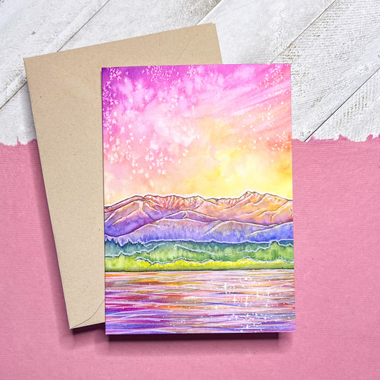 Sea to Summit Sunset Greeting Card, 4"x5.5" Blank Card & Kraft Envelope