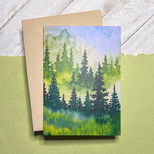 Evergreens Greeting Card, 4"x5.5" Blank Card & Kraft Envelope