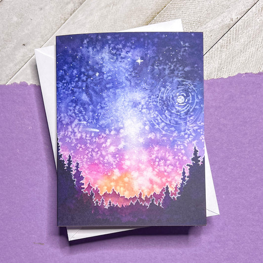 Cosmic Pines, 4"x5.5" Blank Card & White Envelope