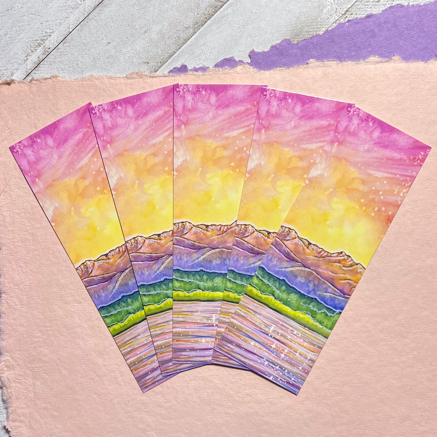 Watercolor Art Bookmark, 2”x6” Glossy Card Stock, Sea to Summit Sunset Olympic Peninsula, WA