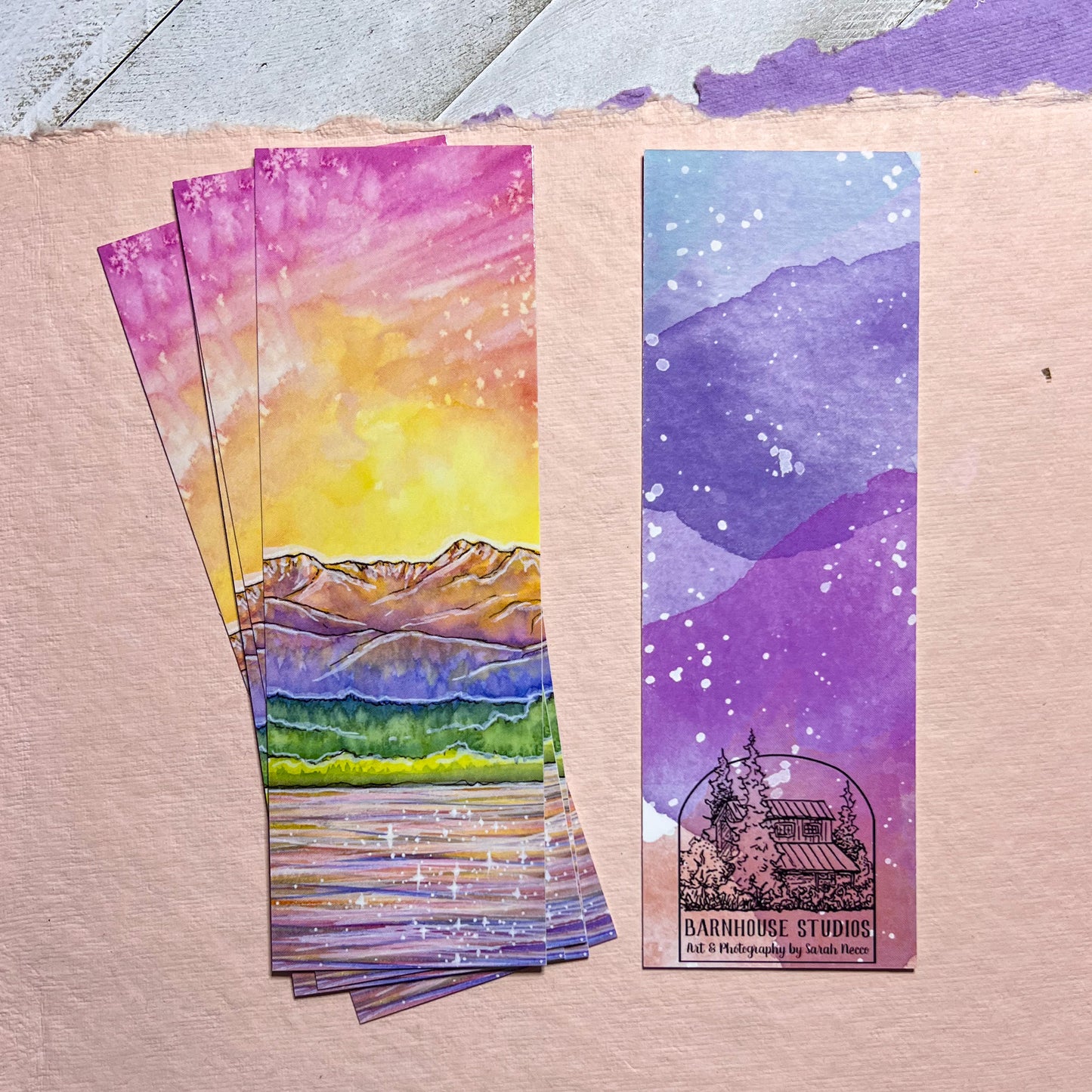 Watercolor Art Bookmark, 2”x6” Glossy Card Stock, Sea to Summit Sunset Olympic Peninsula, WA