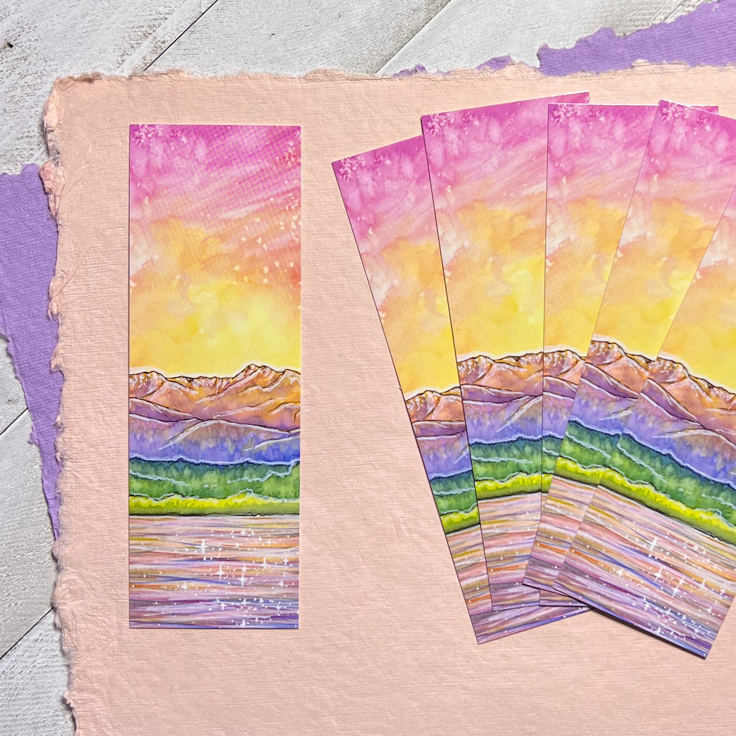 Watercolor Art Bookmark, 2”x6” Glossy Card Stock, Sea to Summit Sunset Olympic Peninsula, WA