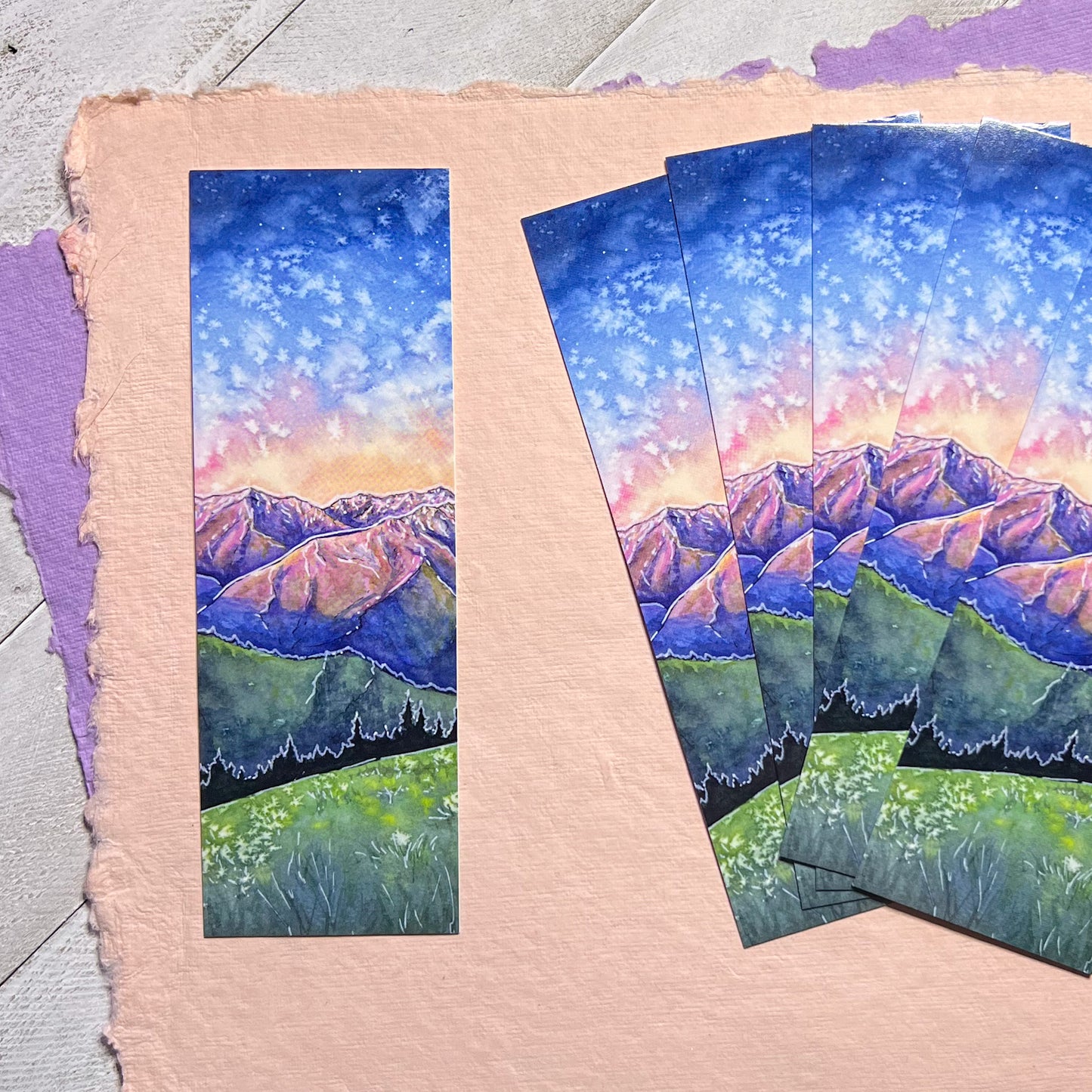 Watercolor Art Bookmark, 2”x6” Glossy Card Stock, The Olympic Mountains at Dusk