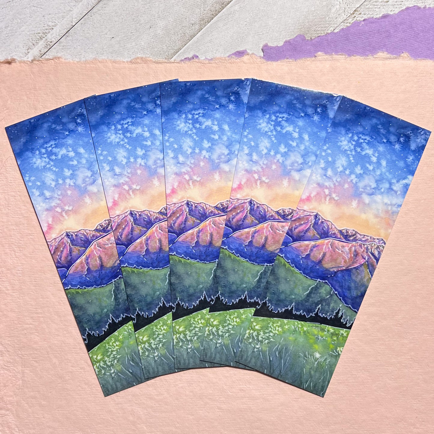 Watercolor Art Bookmark, 2”x6” Glossy Card Stock, The Olympic Mountains at Dusk