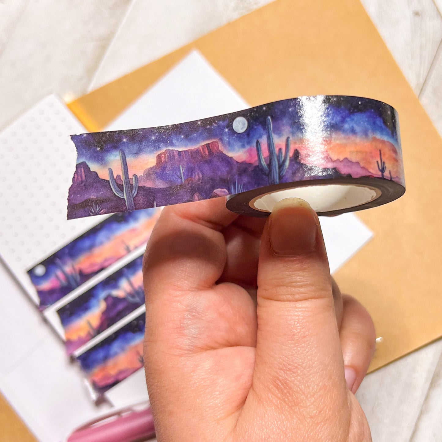 Southwest Moonlight Night Landscape Washi Tape, Size 2.5cm Wide by 10m Long