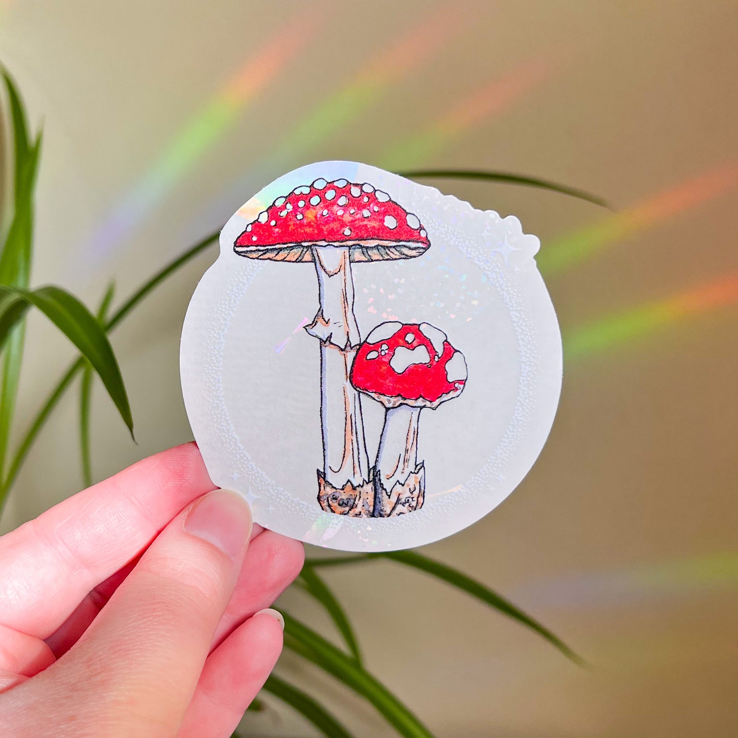 Magic Mushrooms, 3.5" Window Suncatcher Sticker, Makes Amazing Fractal Rainbows!