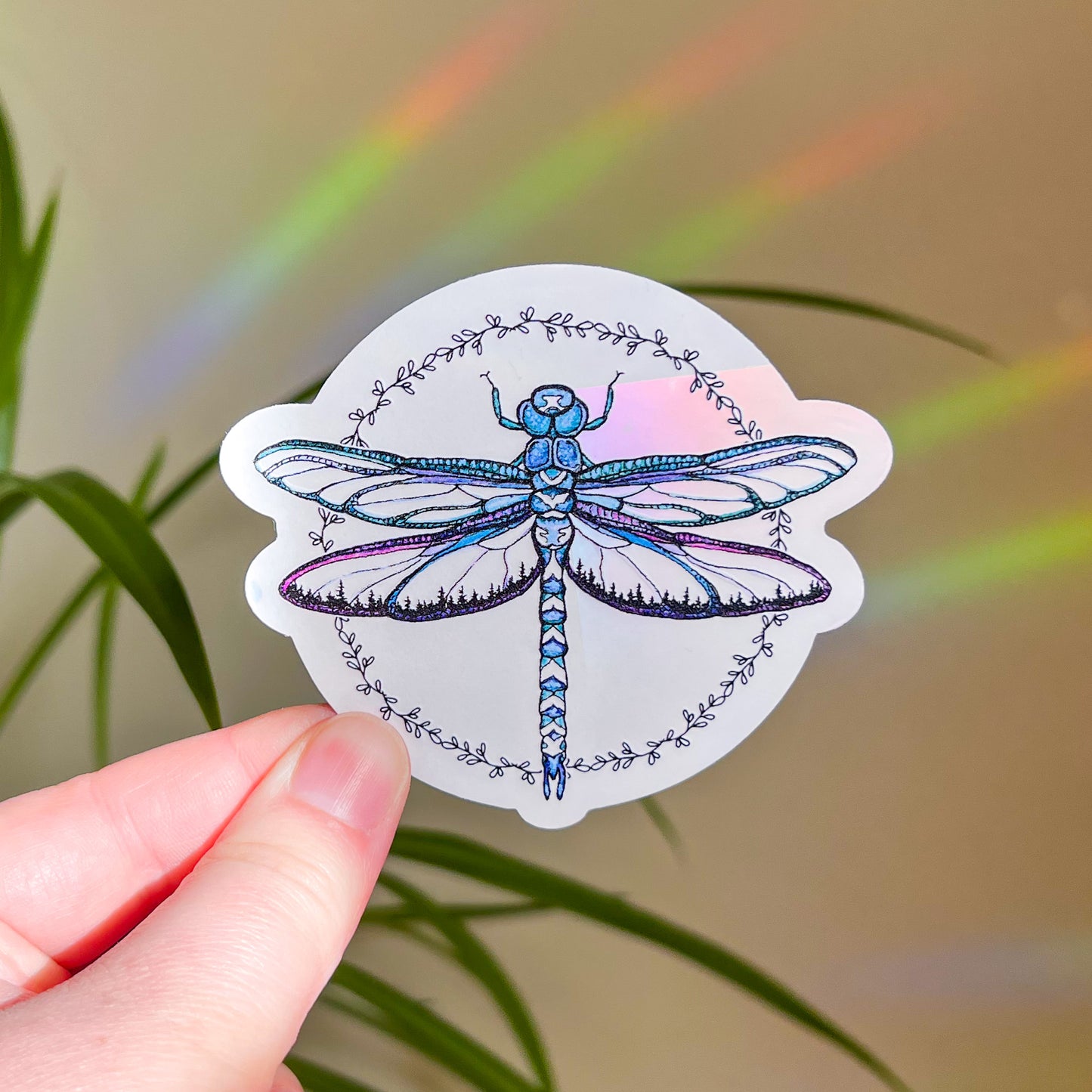 Tree-line Dragonfly, 3.5" Window Suncatcher Sticker, Makes Amazing Fractal Rainbows!
