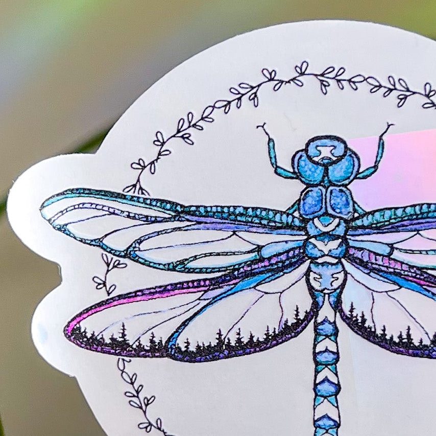 Tree-line Dragonfly, 3.5" Window Suncatcher Sticker, Makes Amazing Fractal Rainbows!