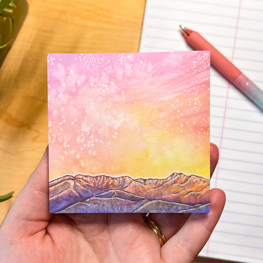 Olympic Mountains at Sunset, Sticky-Notes, 3”x3” Pad with 50 Sheets, Watercolor Art