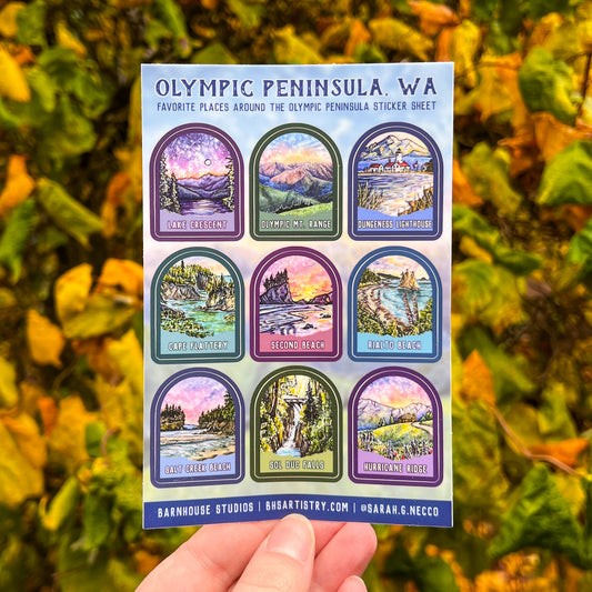 Places Around the Olympic Peninsula, Sticker Sheet with 10 Stickers (Updated Version)