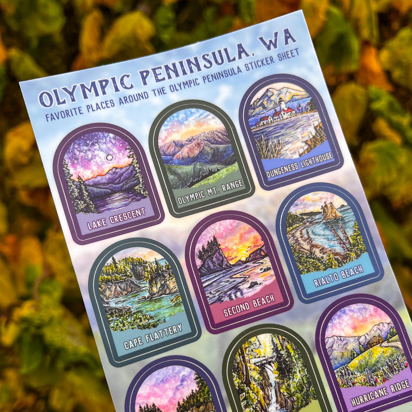 Places Around the Olympic Peninsula, Sticker Sheet with 10 Stickers (Updated Version)