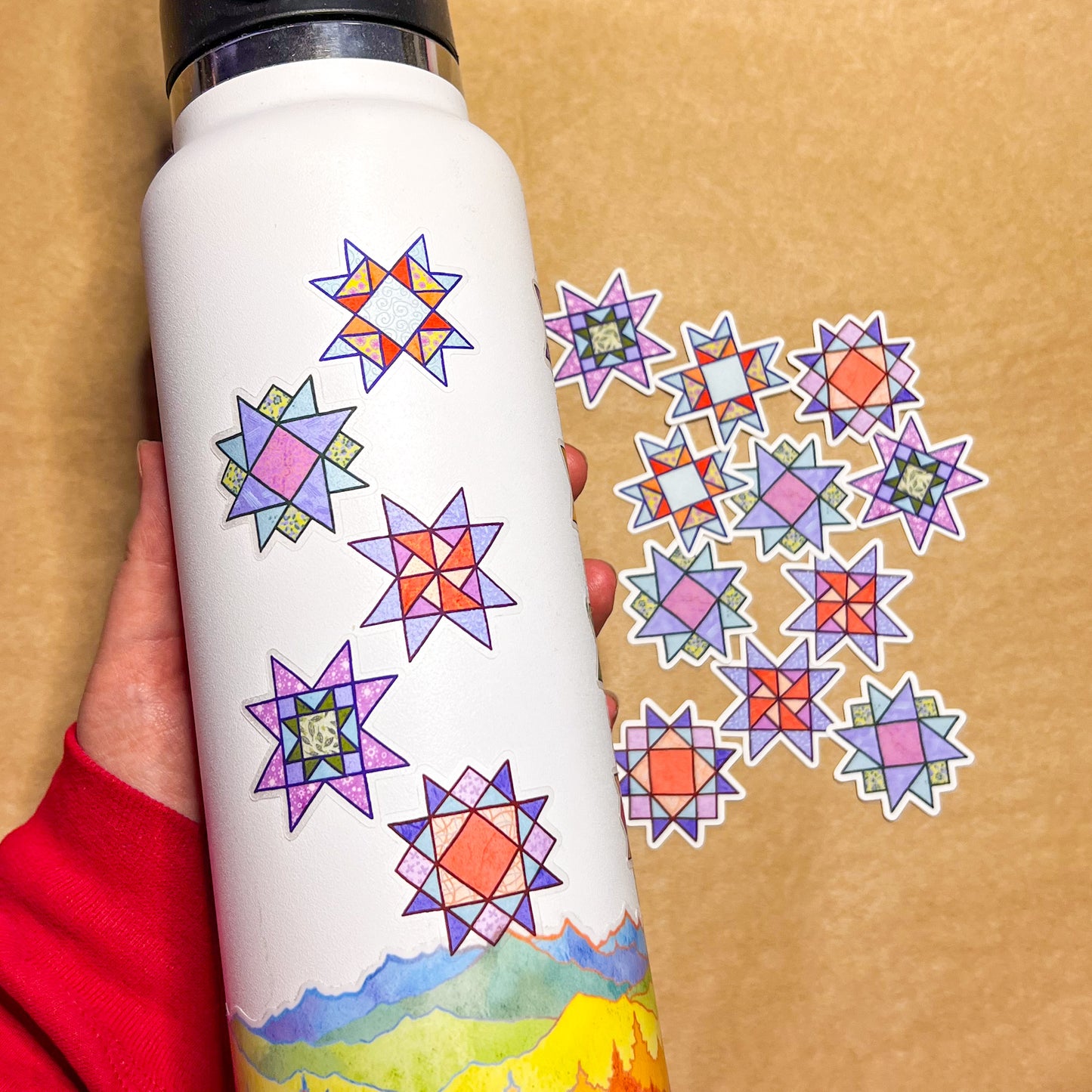 Set of 5 Quilt Block Stickers Vol. 2, 1.5" Matte Holographic Die-Cut Vinyl, Waterproof