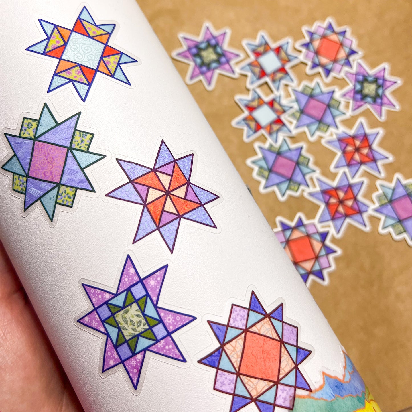 Set of 5 Quilt Block Stickers Vol. 2, 1.5" Matte Holographic Die-Cut Vinyl, Waterproof