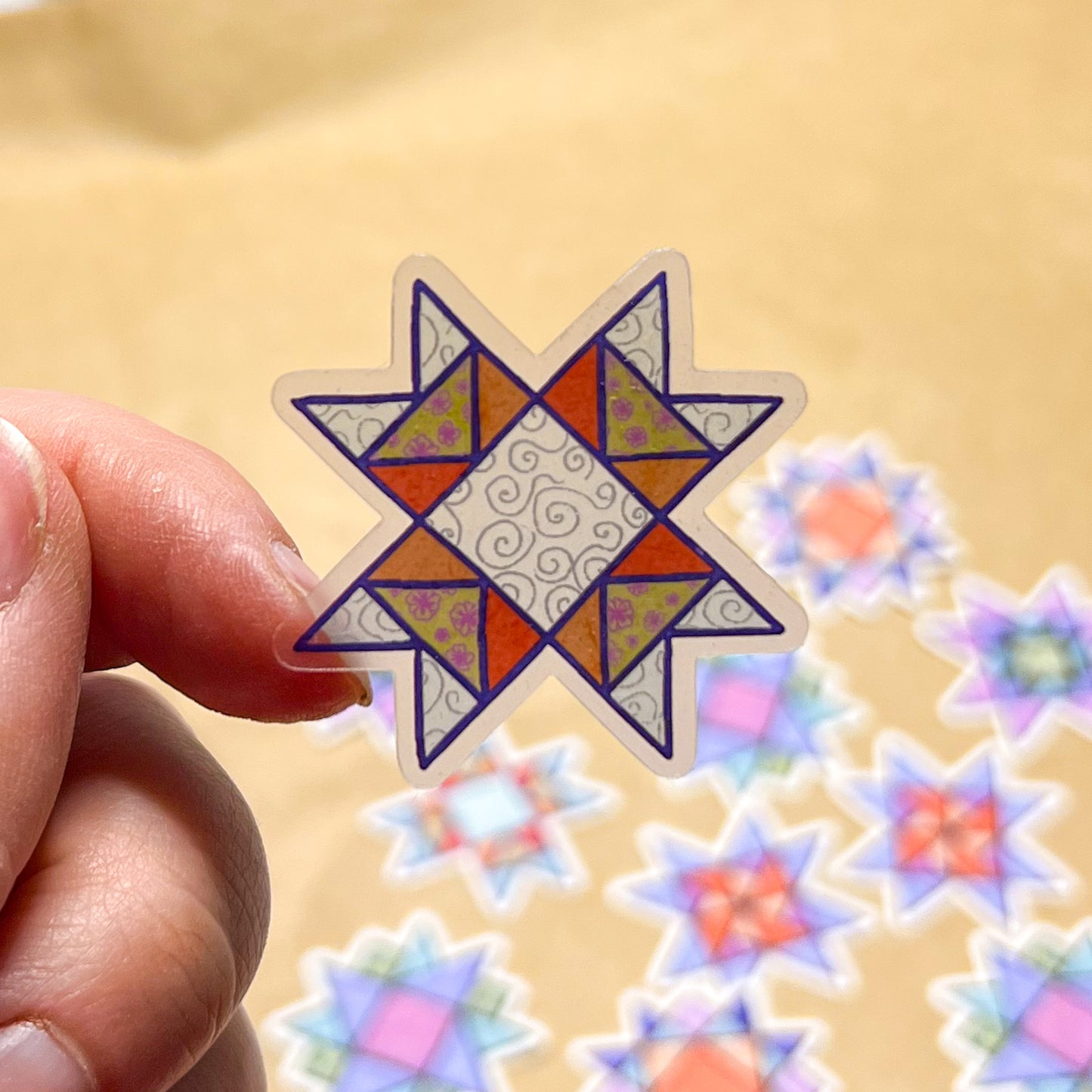 Set of 5 Quilt Block Stickers Vol. 2, 1.5" Matte Holographic Die-Cut Vinyl, Waterproof