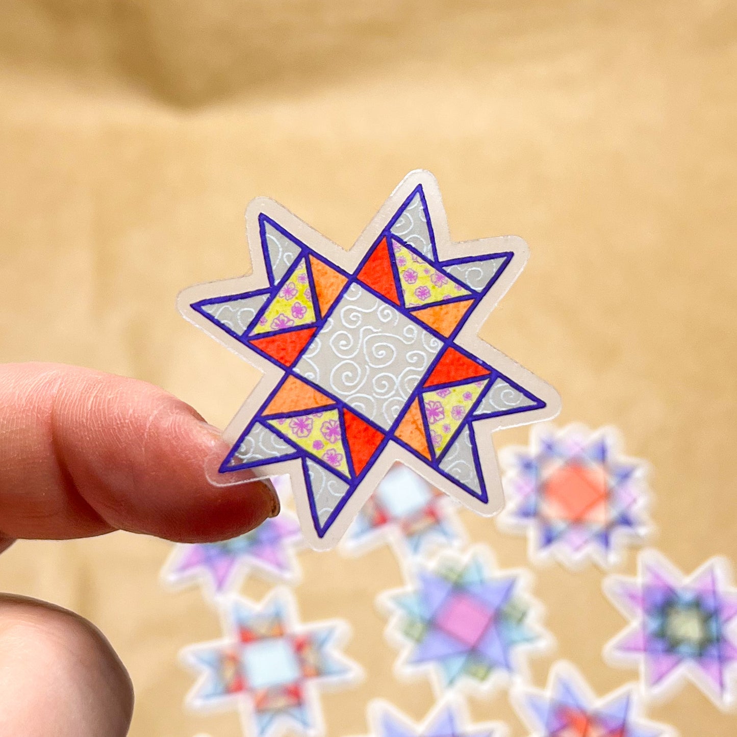 Set of 5 Quilt Block Stickers Vol. 2, 1.5" Matte Holographic Die-Cut Vinyl, Waterproof