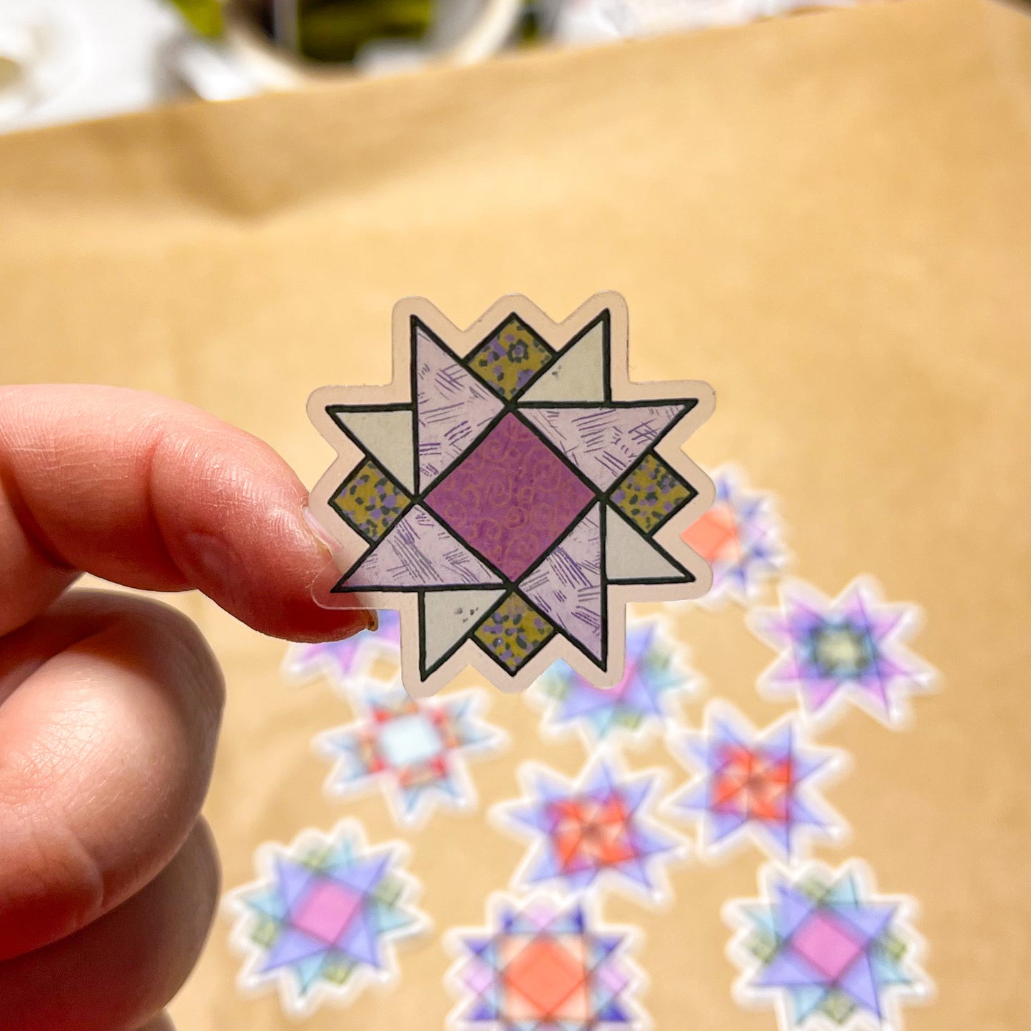 Set of 5 Quilt Block Stickers Vol. 2, 1.5" Matte Holographic Die-Cut Vinyl, Waterproof