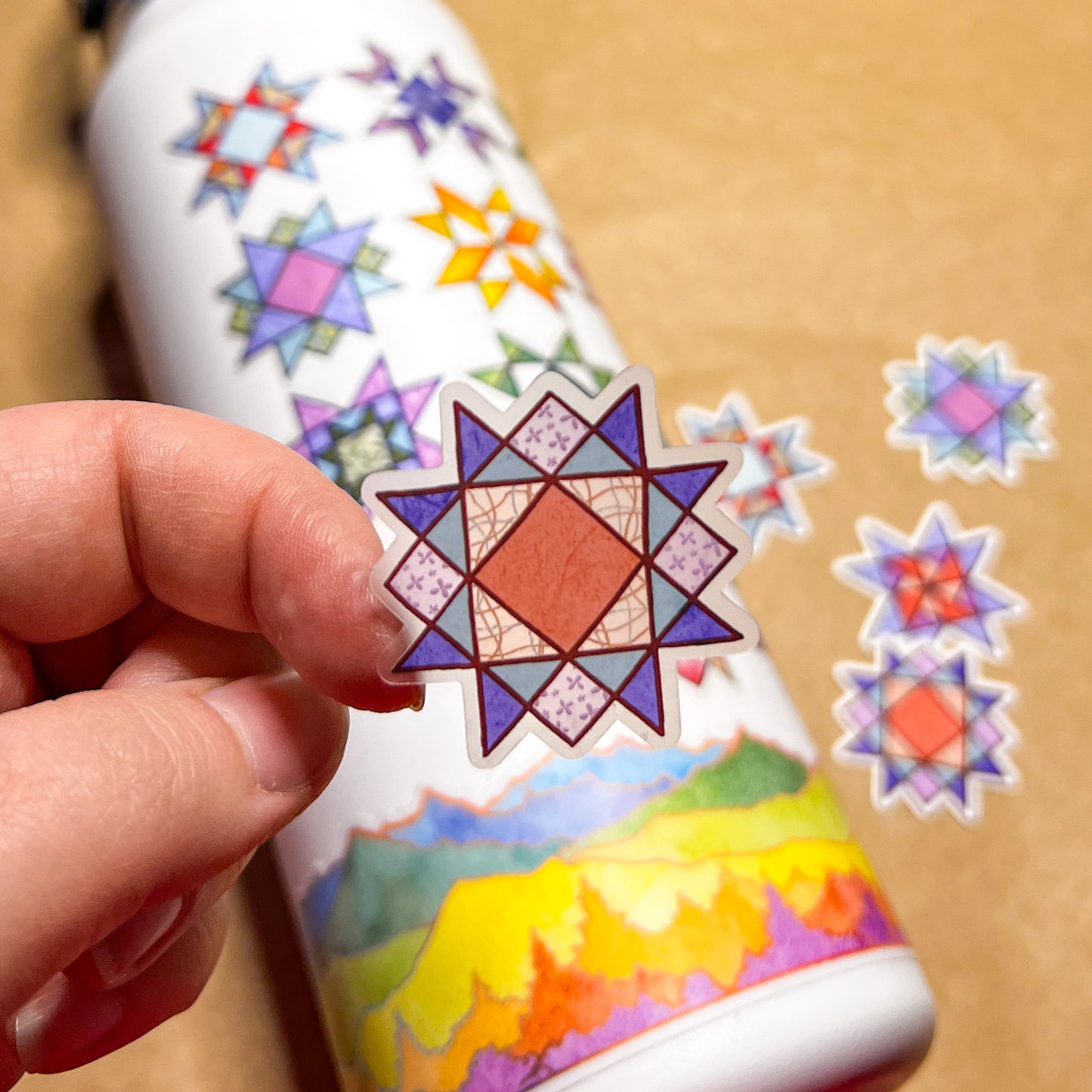 Set of 5 Quilt Block Stickers Vol. 2, 1.5" Matte Holographic Die-Cut Vinyl, Waterproof