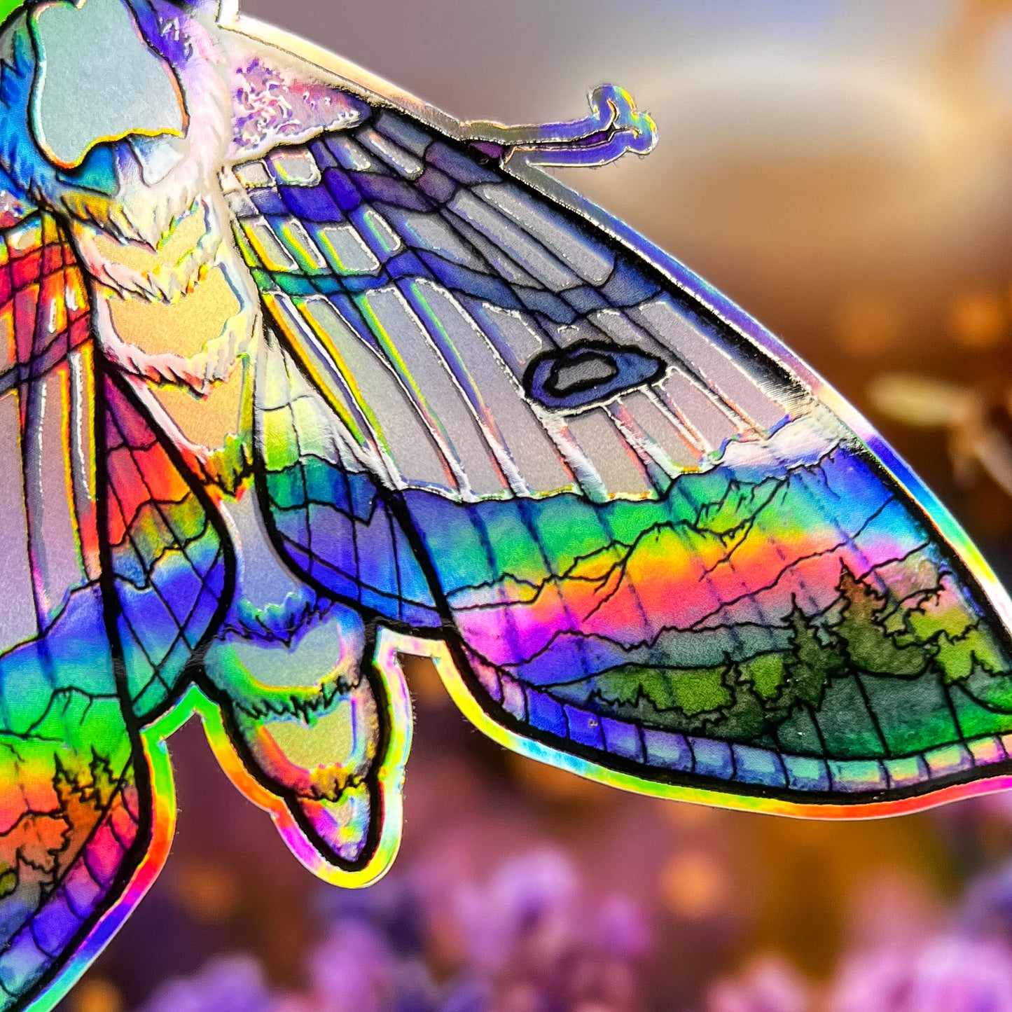 Mountain Moth, Watercolor Art Sticker, Holographic Vinyl 3" Die-Cut