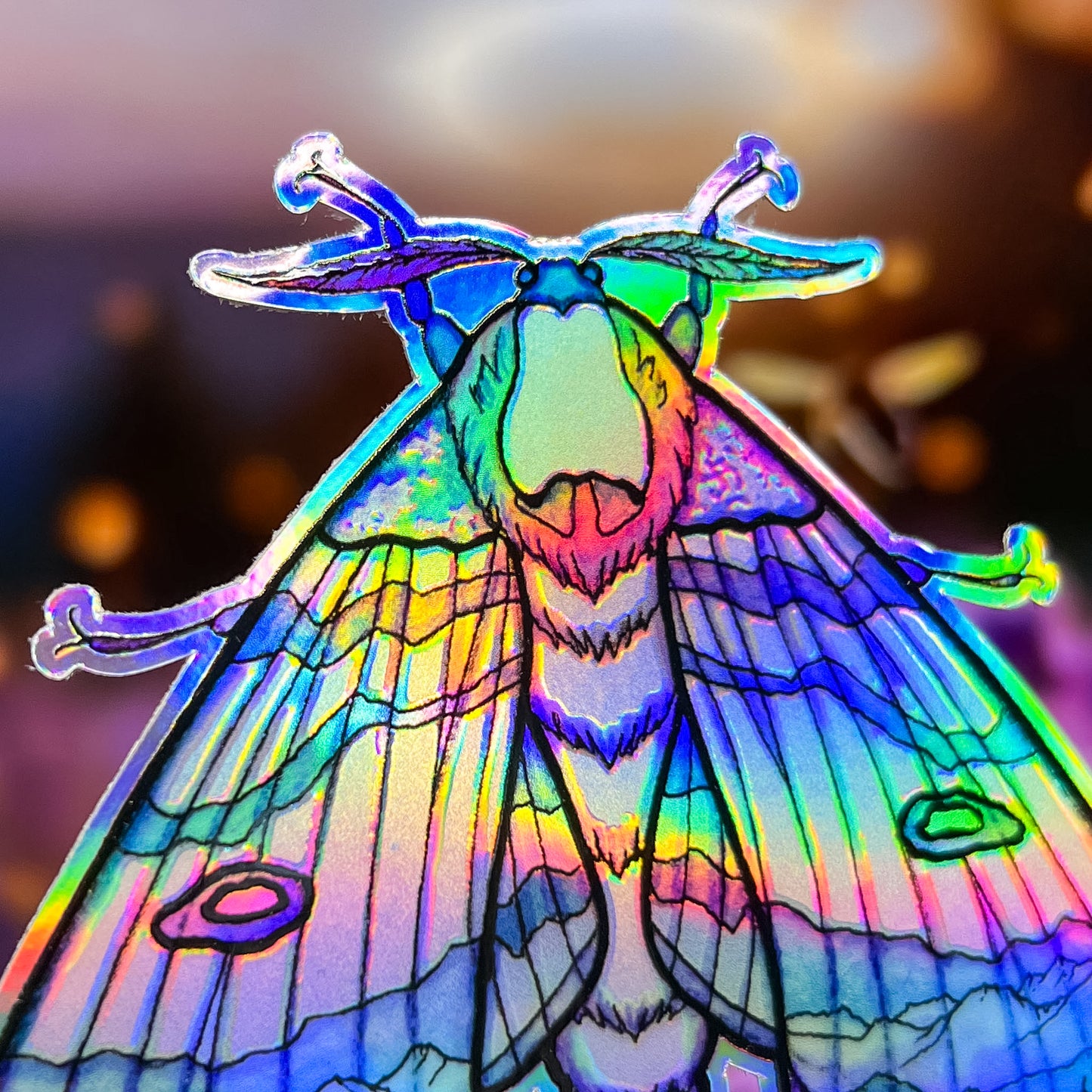 Mountain Moth, Watercolor Art Sticker, Holographic Vinyl 3" Die-Cut