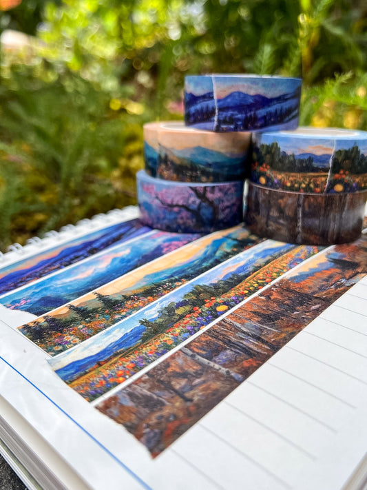 Impressionist Art Landscape Washi Tape, Seasons Collection, 2cm x 10m Rolls