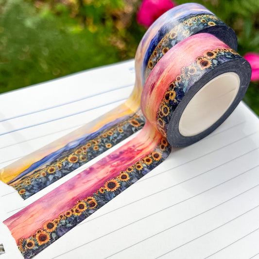 Sunflower Fields Sunrise & Sunset Landscape Washi Tape, Size 2cm Wide x 10m Long