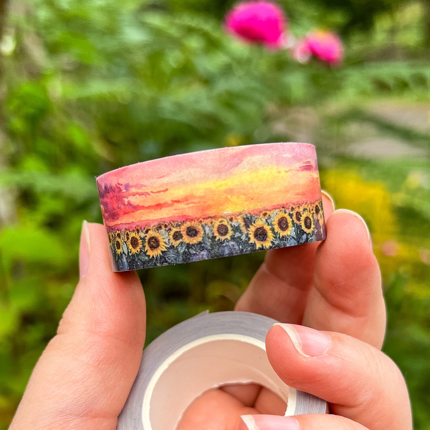Washi Tape Sample Set 10, Pink Quilt & Flower Field Landscape Designs, Four 24” Sample Set