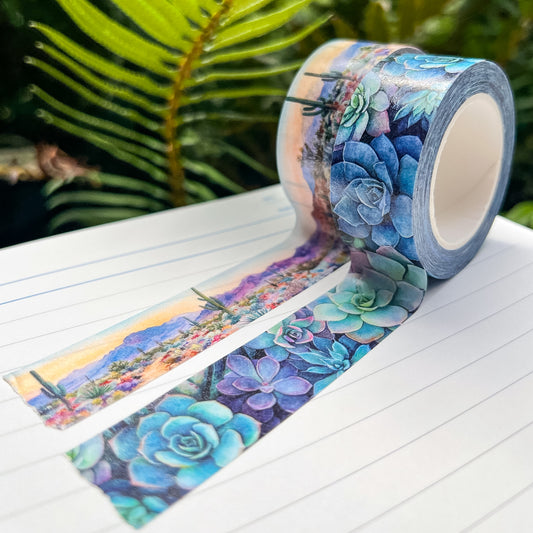Desert Bloom & Succulents Set, Premium Washi Tape, Roll Size 2cm Wide by 10m Long